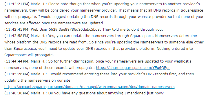 SquareSpace help chat