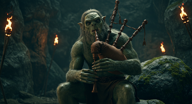 Grendel playing the bagpipes
