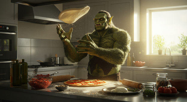 Grendel making pizza